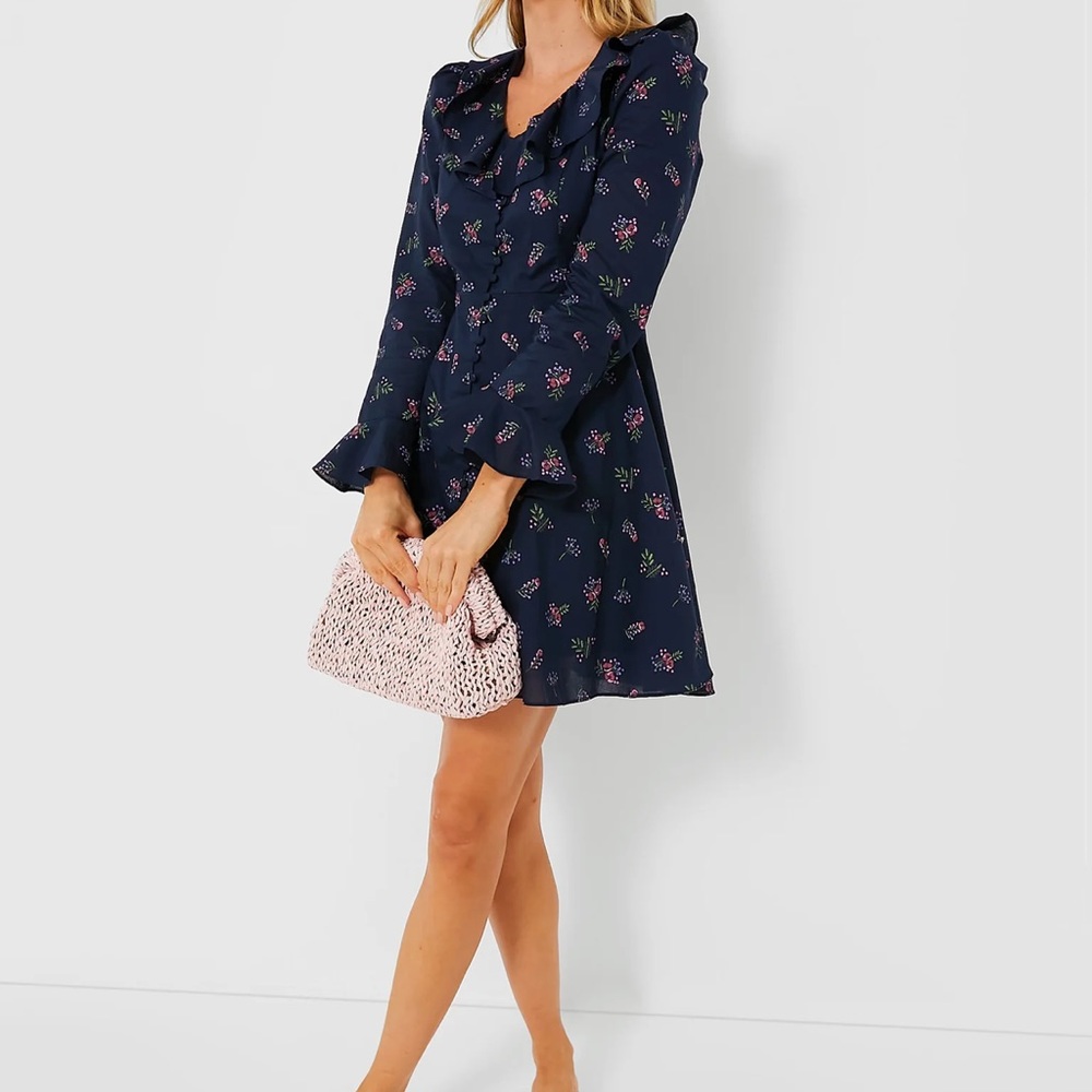 HYACINTH HOUSE

Navy Floral Ruffle Neck Norah Mini Dress